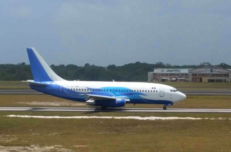 Easy Sky’s Boeing 732 aircraft “taxiing” for take-off around midday on Tuesday as it prepared to depart the CJIA