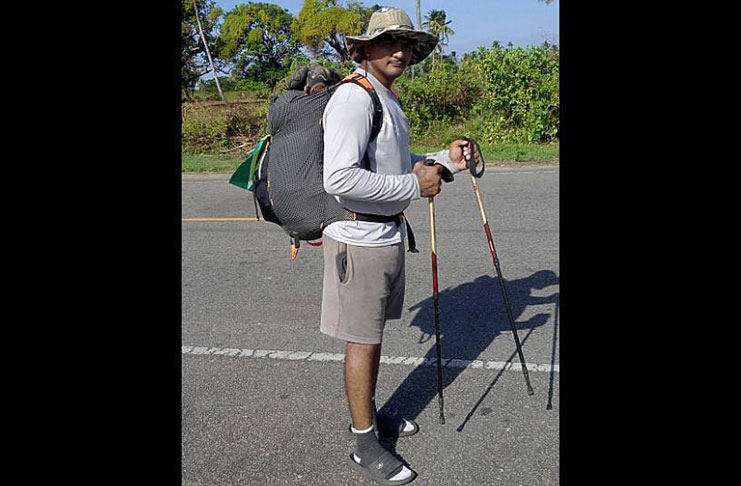 Local backpacker Roberto Tewari, during his backpacking trip from Charity to Supenaam