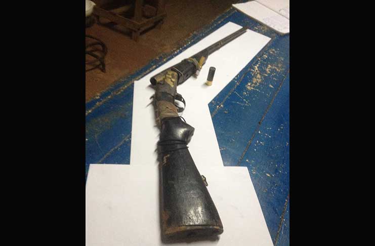 The unlicensed single barrel shotgun and one live cartridge that were found.