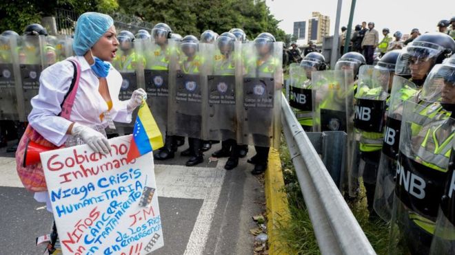 A demonstrator demanding drugs for children with cancer at a health protest in Caracas