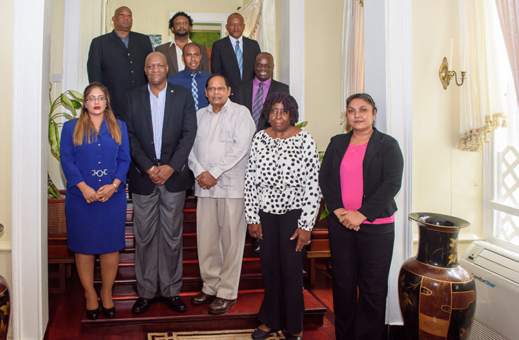 Some members of the board of directors of the Guyana National Newspaper Limited (GNNL) stand with Prime Minister, Moses Nagamootoo and Minister of State, Joseph Harmon on Wednesday at the Prime Minister’s residence. Also in photo are General Manager (ag), Moshamie Ramotar and Editor-in-Chief, Nigel Williams.