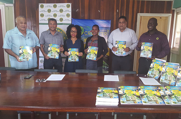 (From left)  Fizul Bacchus, Anand Sanasie, Assistant Administrator Avee Fedee-Grimmond, GCB Admin Assistant Kavita Yadram, Treasurer Anand Kalladeen and Territorial Development Officer Colin Stuart.