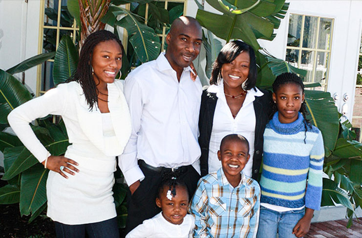 Waithe with his wife and children