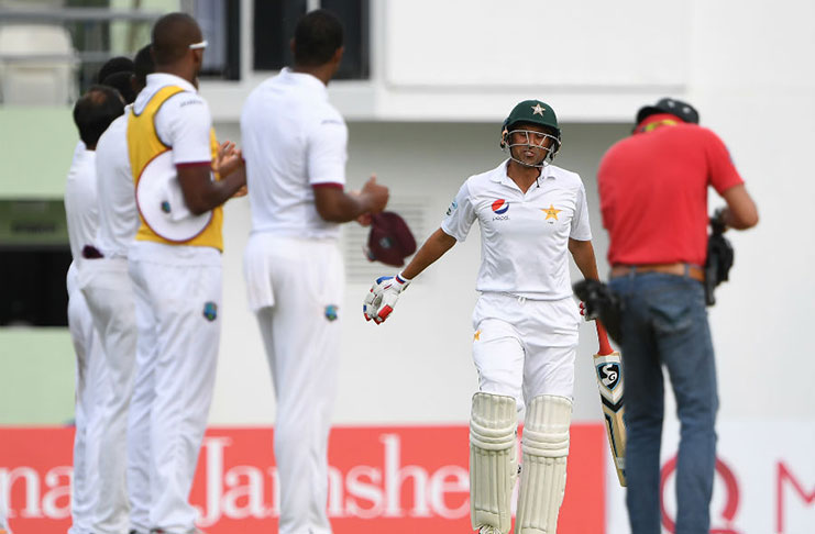 Younis Khan, playing his final Test, walked out to a guard of honour from Jason Holder and his men. He stayed unbeaten on 10, as Pakistan closed the day at 169 for 2. (AFP)