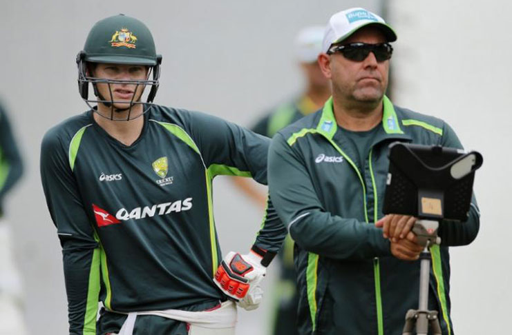 Australia's Steve Smith and head coach Darren Lehmann during nets. (Action Images via Reuters/Paul Childs Livepic)
