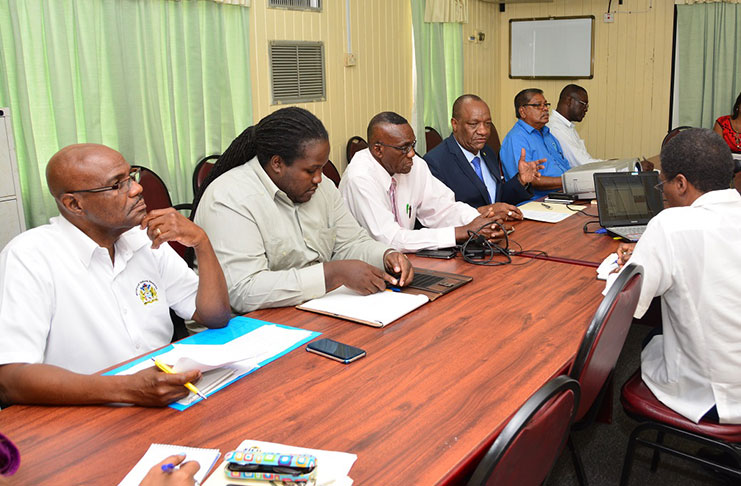 Minister of State, Mr. Joseph Harmon,chairing the meeting held earlier today at the Ministry of the Presidency.
