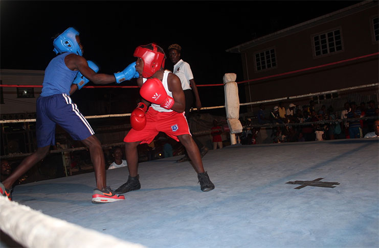 Part of the action in the FYF’s Inter-Gym boxing tournamnent, staged on Saturday evening