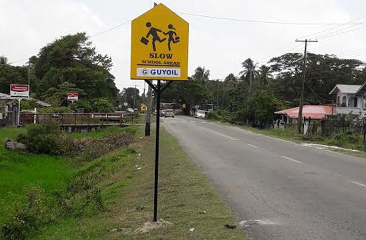 One of the signs installed by Guyoil on the Essequibo Coast