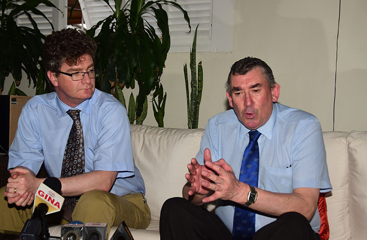 UK High Commissioner to Guyana, Greg Quinn, (left) and Ian Hansen, a member of the Legislative Assembly of the Falkland Islands.