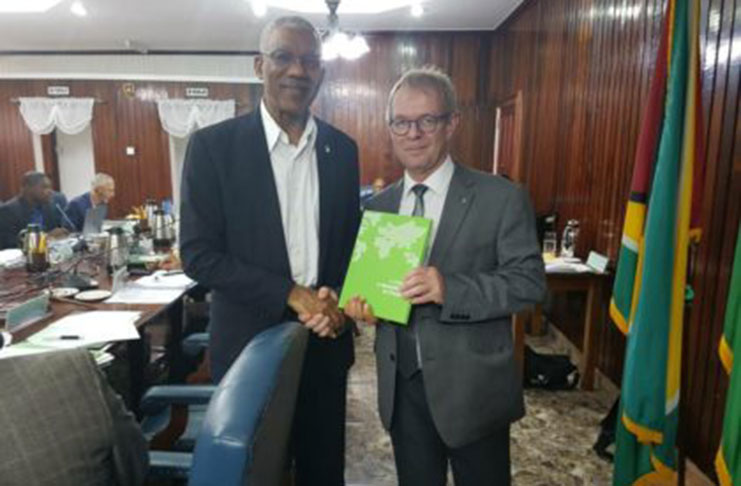 Dr. Arvo Ott, Executive Director of the e-Governance Academy in Estonia presented a token of appreciation to President David Granger after his presentation to Cabinet last Tuesday