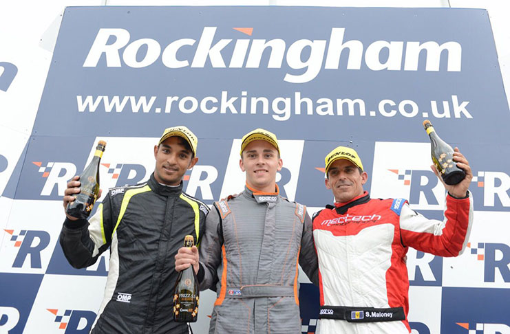 Kristian Jeffrey (left) is all smiles in his first podium finish in the Radical Challenge.