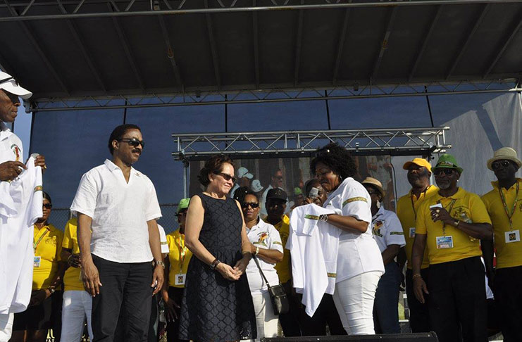 Attorney General, Basil Williams, First Lady Mrs Sandra Granger and other officials at the Guyana Unity Day held in New York on Sunday