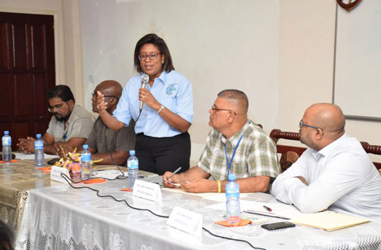Minister of Public Telecommunications, Catherine Hughes, at the ministerial outreach Friday evening.