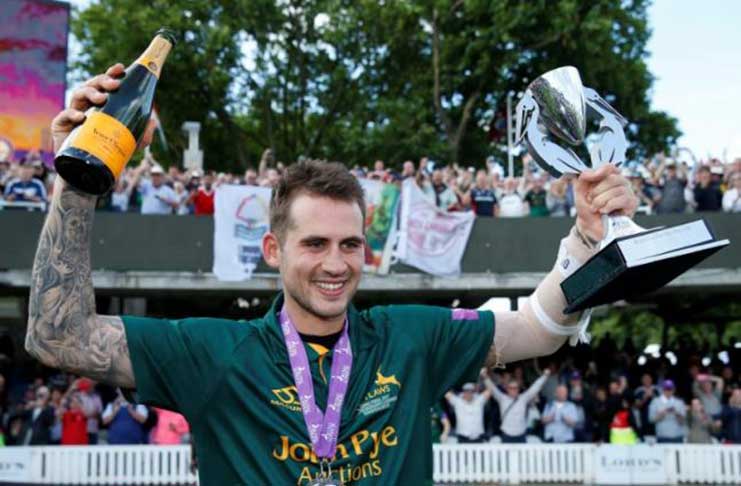 Nottinghamshire's Alex Hales celebrates with the trophy after winning the final Action Images/Paul Childs
