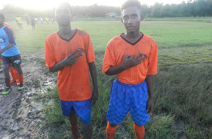 Goalscorers Akex Pertab (right) and Shaundy Grimes