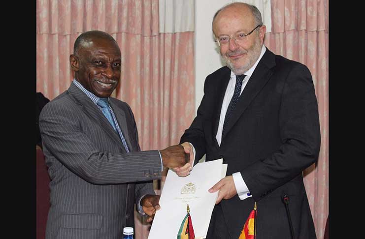Minister of Foreign Affairs, Carl Greenidge and Secretary of State For International Cooperation and for Ibero-America of the Ministry of Foreign Affairs and Cooperation of Spain, Mr. Fernando García Casas