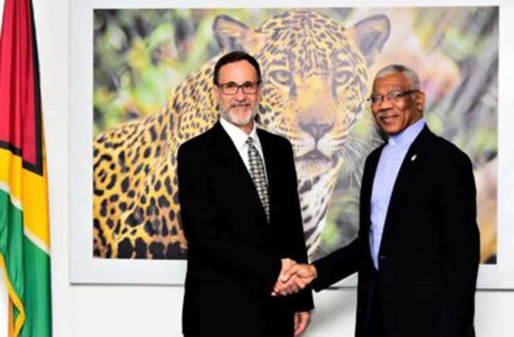 President David Granger and outgoing Israeli Ambassador to Guyana, Mr. Mordehai Amihai-Bivas at State House