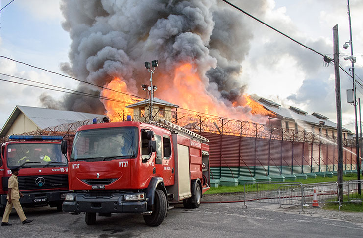 The Camp Street Prison was set alight on Sunday (Samuel Maughn photo)
