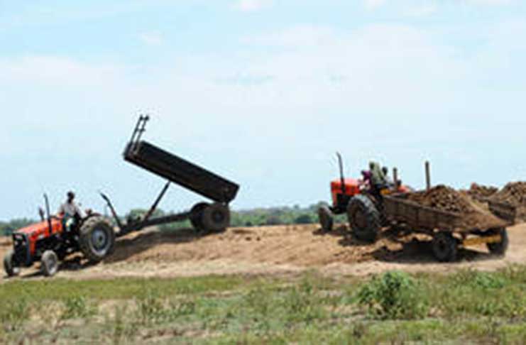 Farmers unload soil in Sri Lanka