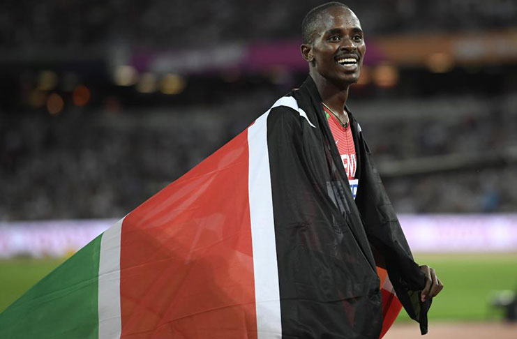 Elijah Motonei Manangoi of Kenya celebrates winning gold medal.