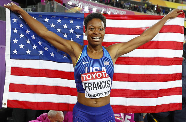 Phyllis Francis of the U.S. celebrates after winning the 400 metres gold medal.