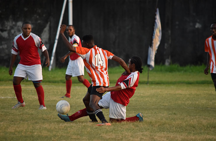 part of the action in the Corona Invitational Football Tournament (Adrian Narine Photo)