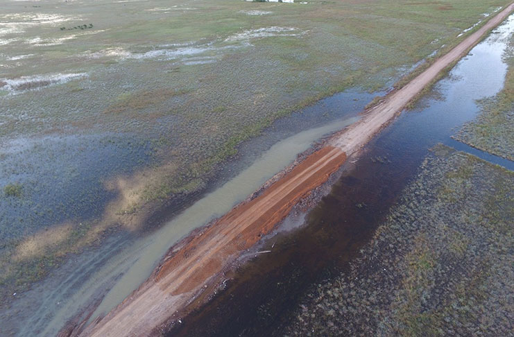 An aerial view of the Hunt Oil Stretch along the Linden/Lethem  Trail where remedial works were undertaken to ensure a smooth flow of traffic. (MPI photo)