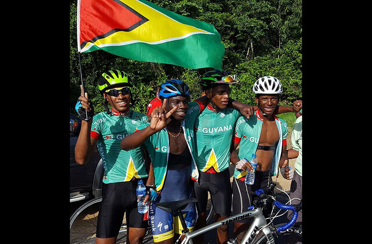Guyana's male cycling team after winning yesterday's time trial.