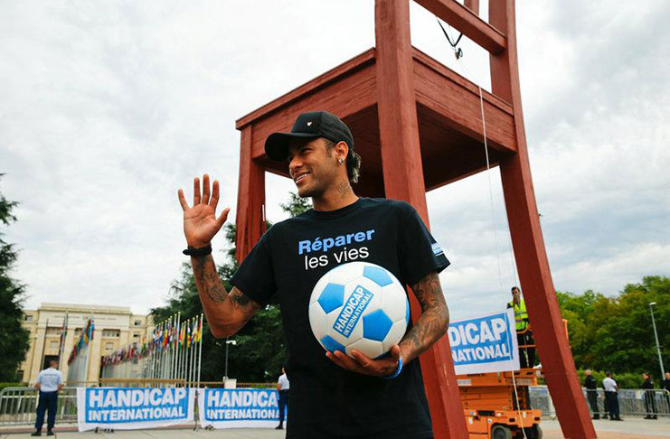 Neymar, fresh from his first win with Paris St Germain and his world-record signing for the club, became a goodwill ambassador for Handicap International.