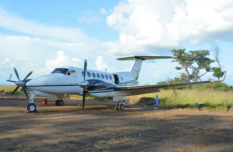 The Beechcraft King Air 350 on the ground in the Rupununi (MoPT photo)