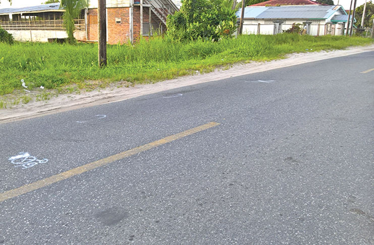 The point of impact where the unidentified pedestrian met his demise on Sunday