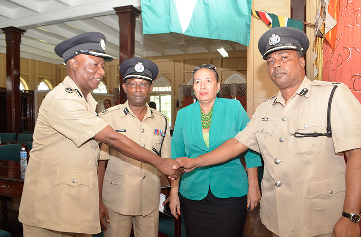 Commander of ‘A’ Division, Marlon Chapman; Assistant Commissioner of Police, Clifton Hicken; Mayor of Georgetown Patricia Chase-Green and Chief Constable Andrew Foo.