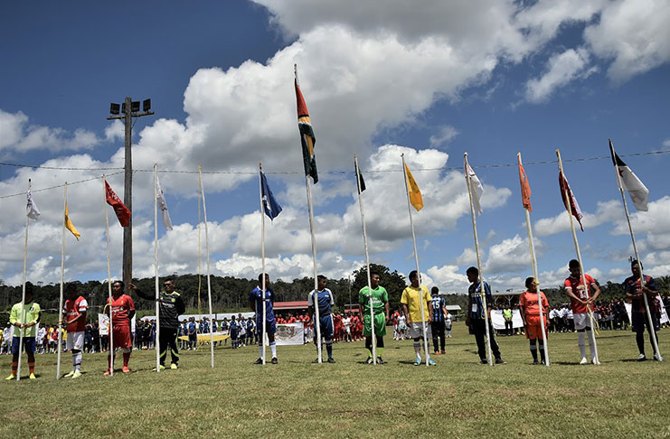 The Golden Arrowhead and the flags of the various teams were hoisted on makeshift flagpoles during a flag raising ceremony before the commencement of the games