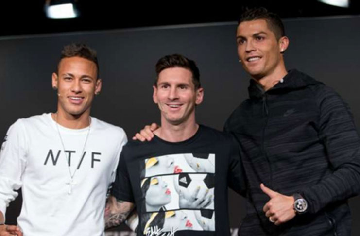 From left: Neymar, Lionel Messi and Cristaino Ronaldo