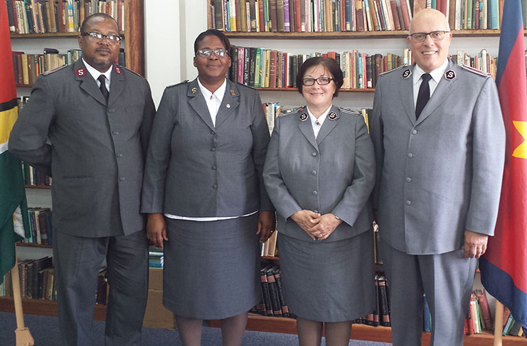 Divisional Leaders of the Salvation Army Guyana Division, Majors  Mireille and Matignol Saint Lot and Territorial Leaders, Commissioners Sharon and Mark Tillsley in the Board Room of the Salvation Army’s Divisional Headquarters in Georgetown