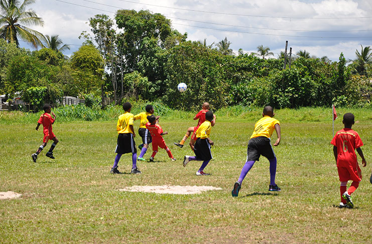 Diamond United and Mocha Champs battling each other on Saturday last at the Grove Playfield.