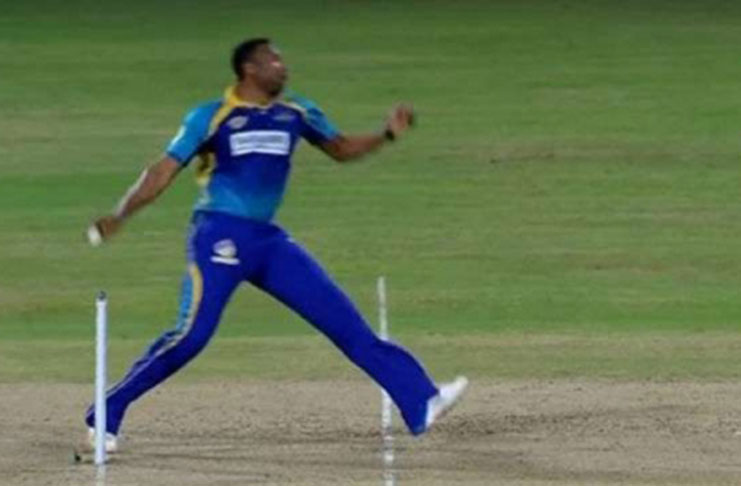 Kieron Pollard bowling a big no-ball when Evin Lewis was on 97.
