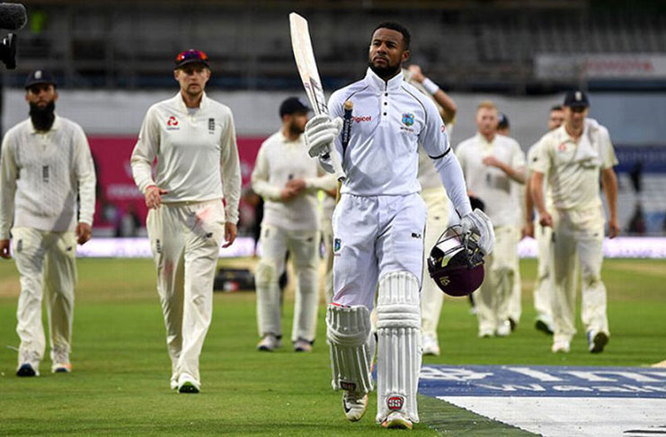 Shai Hope makes history at Headingley by becoming the first batsman to score two centuries in a first-class match. (Getty)