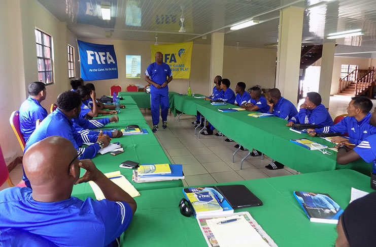 Claine Anthony Plummer during one of his classroom sessions of the CONCACAF Goalkeeper Course.