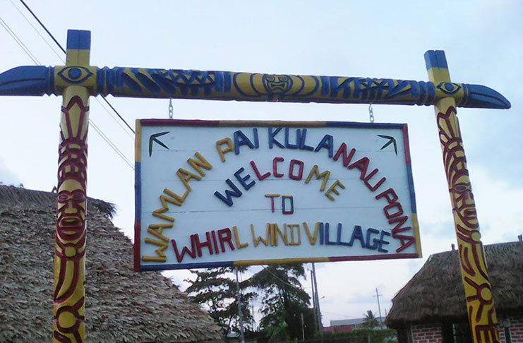 Words of welcome in Patamona language at entrance of the Indigenous Peoples’ Village at Sophia.
‘Wamlan pai’ can mean ‘Lets have an outing to or Welcome to.’