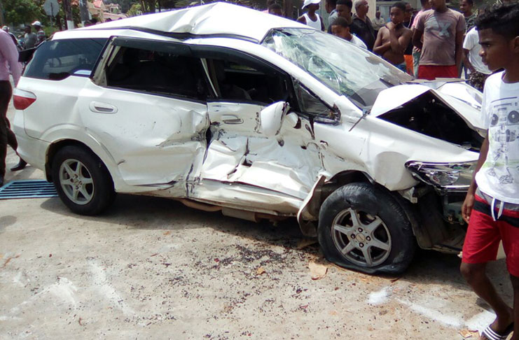 The damaged car following the incident