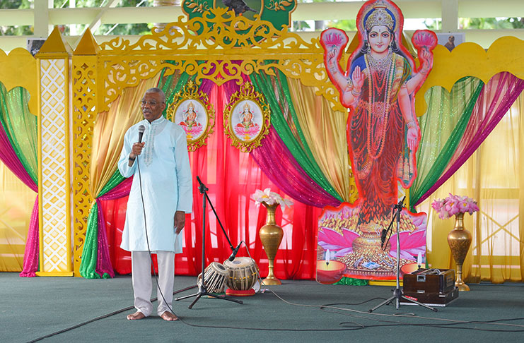 President David Granger addressing guests during the hosting of Diwali Utsav on the grounds of  State House late Wednesday