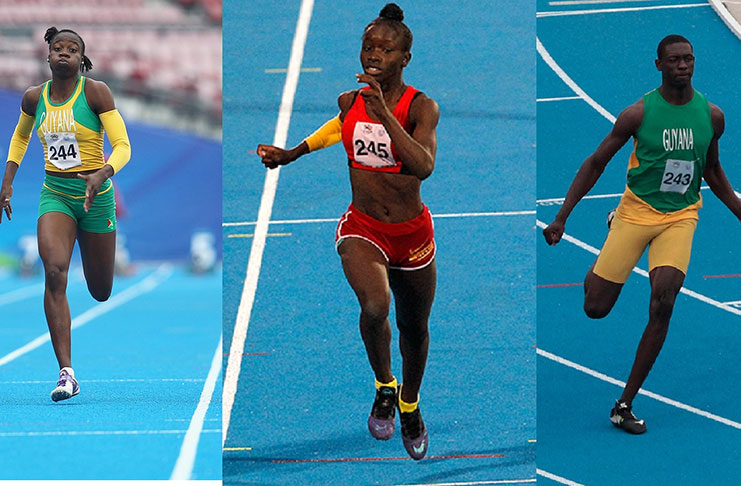(L-R) Kenisha Phillips (100M & 200M silver), 400M Gold Medallist Deshanna Skeete and Jermaine King (100M silver).