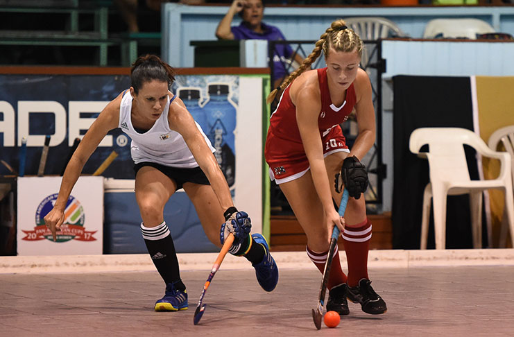USA’s Sammy Popper makes a move against Guyana during their 7-1 win yesterday at the Cliff Anderson Sports Hall.