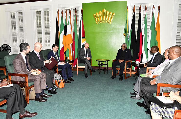 File Photo: President David Granger (right) in discussion with UN representative in the Guyana – Venezuela border controversy, Ambassador Dag Halvor Nylander during a meeting at State House  earlier in April