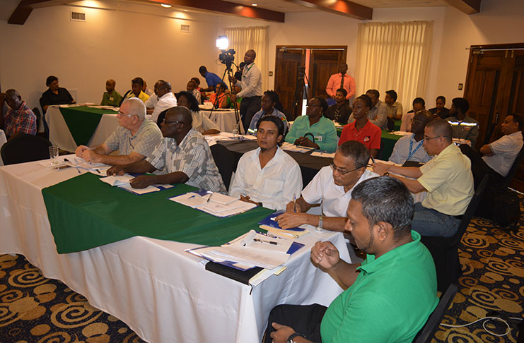 Stakeholders in attendance at the occupational safety and health workshop at Herdmanston Lodge (Rabindra Rooplall photo)