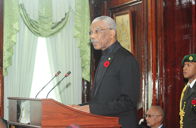 President David Granger addresses the National Assembly Thursday (Delano Williams)