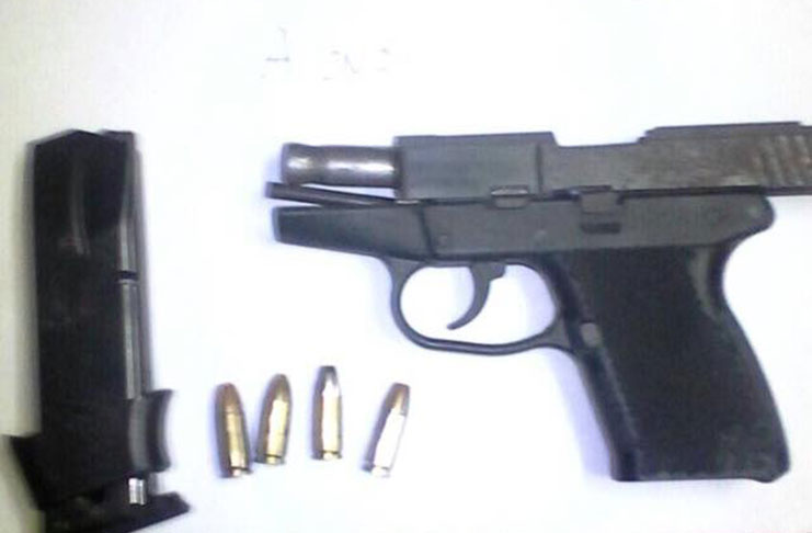 The seized 9mm Luger pistol with magazine and ammunition