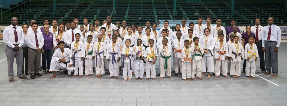 Participants of Shotokan Karate-Do of Guyana 2017 National Karate Tournament following its completion at the Cliff Anderson Sports Hall.