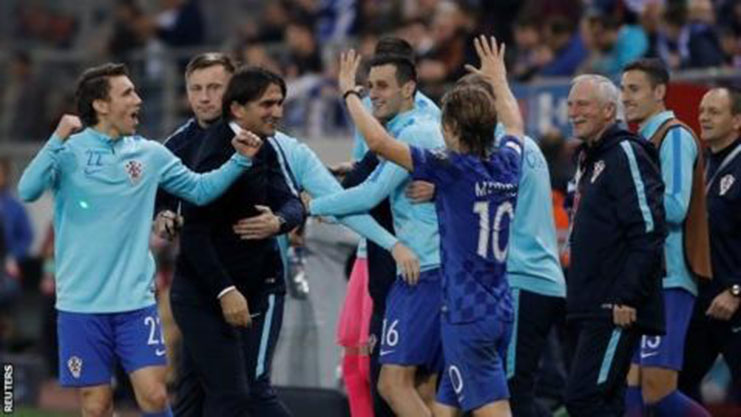 Croatia celebrate after their World Cup play-off win over Greece